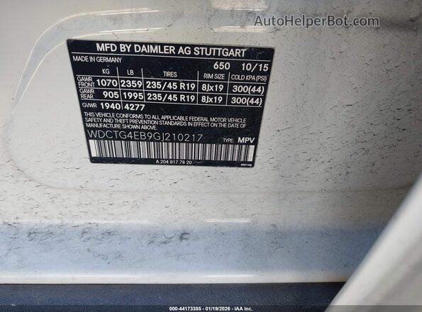 WDCTG4EB9GJ210217 2016 MERCEDES-BENZ GLA 250 White ძრავის განყოფილების ხედი