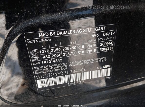 WDCTG4EB9JJ384506 2018 MERCEDES-BENZ GLA 250 Черный 