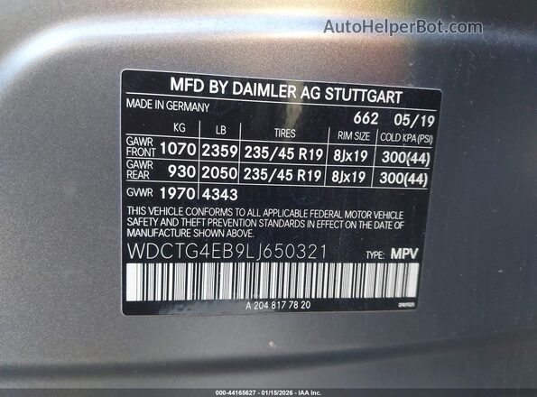 WDCTG4EB9LJ650321 2020 MERCEDES-BENZ GLA 250 Gray 