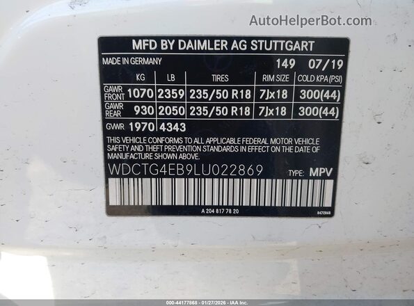 WDCTG4EB9LU022869 2020 MERCEDES-BENZ GLA 250 Белый Вид подкапотного пространства