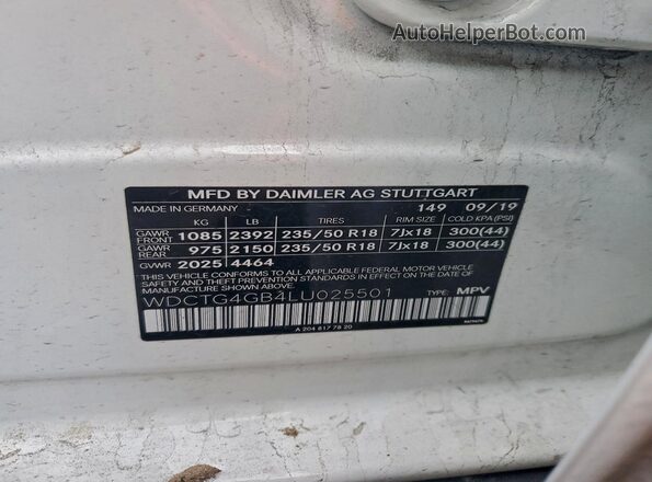 WDCTG4GB4LU025501 2020 MERCEDES-BENZ GLA White ძრავის განყოფილების ხედი