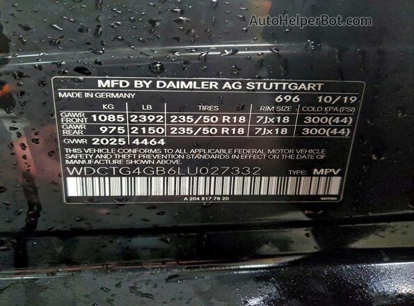 WDCTG4GB6LU027332 2020 MERCEDES-BENZ GLA Black ძრავის განყოფილების ხედი