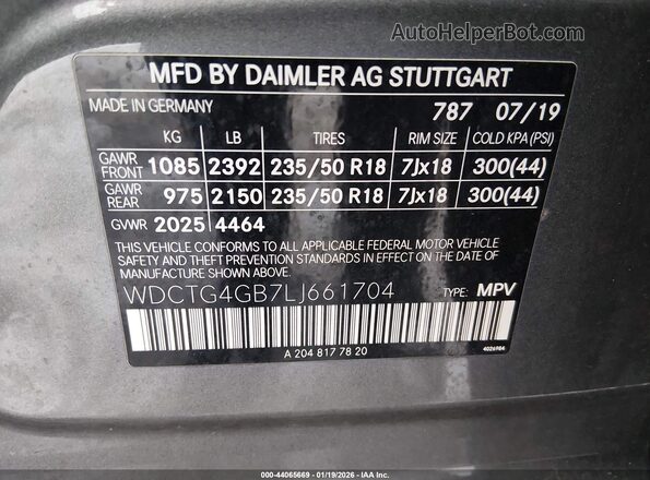 WDCTG4GB7LJ661704 2020 MERCEDES-BENZ GLA 250 Gray Widok komory silnika