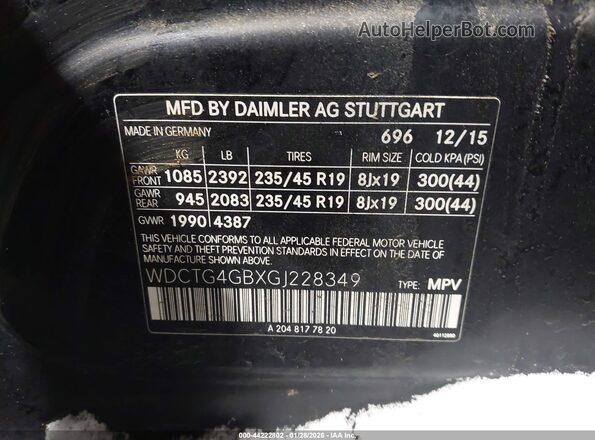 WDCTG4GBXGJ228349 2016 MERCEDES-BENZ GLA 250 Black Շարժիչի բաժամունքի տեսք