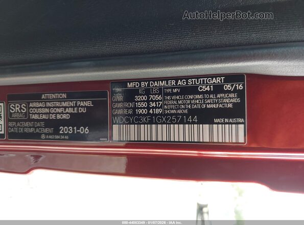 WDCYC3KF1GX257144 2016 MERCEDES-BENZ G 550 Burgundy Vista del compartimento del motor