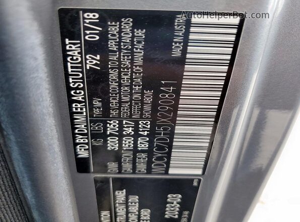 WDCYC7DH5JX290841 2018 MERCEDES-BENZ G-CLASS Gray Widok naklejki z numerem VIN