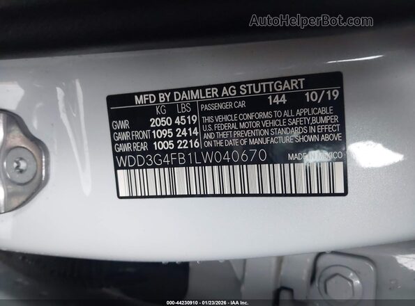 WDD3G4FB1LW040670 2020 MERCEDES-BENZ A 220 White 