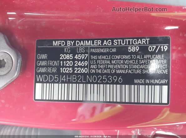 WDD5J4HB2LN025396 2020 MERCEDES-BENZ CLA 250 Red 