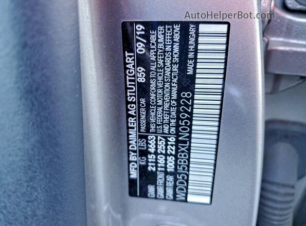 WDD5J5BBXLN059228 2020 MERCEDES-BENZ CLA-CLASS Gray Vista de la etiqueta del VIN
