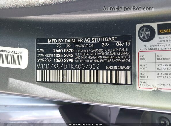 WDD7X8KB1KA007002 2019 MERCEDES-BENZ AMG Серый Вид подкапотного пространства