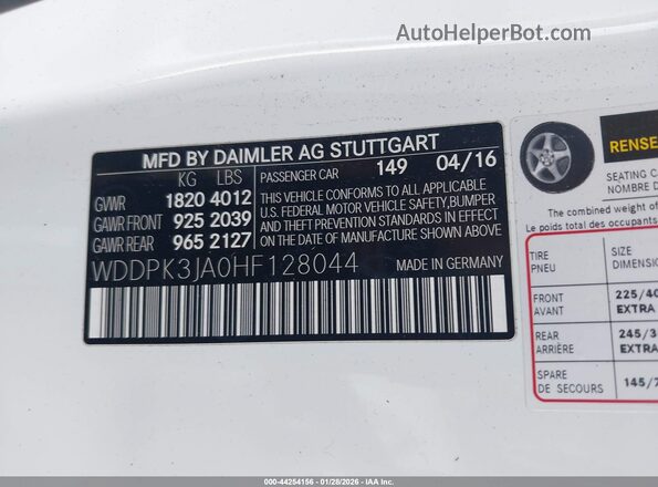 WDDPK3JA0HF128044 2017 MERCEDES-BENZ SLC 300 Белый 