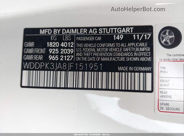 WDDPK3JA8JF151951 2018 MERCEDES-BENZ SLC 300 White 