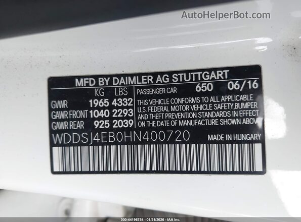 WDDSJ4EB0HN400720 2017 MERCEDES-BENZ CLA 250 White Вид підкапотного простору