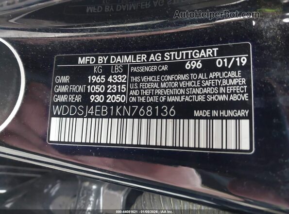 WDDSJ4EB1KN768136 2019 MERCEDES-BENZ CLA 250 Black 