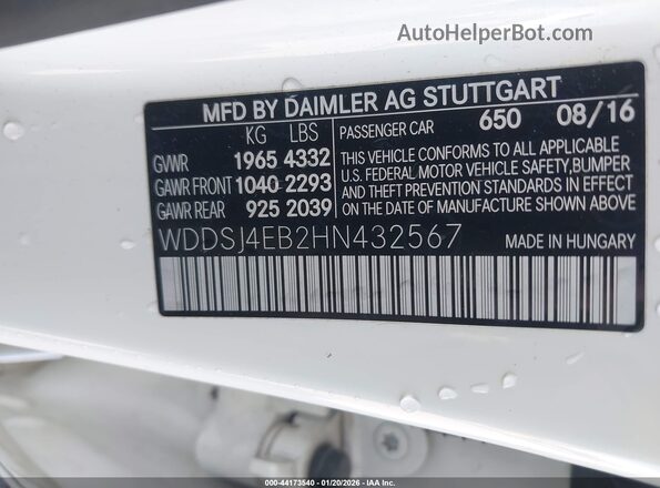 WDDSJ4EB2HN432567 2017 MERCEDES-BENZ CLA 250 White 
