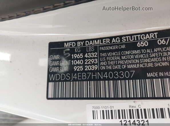WDDSJ4EB7HN403307 2017 MERCEDES-BENZ CLA 250 White 