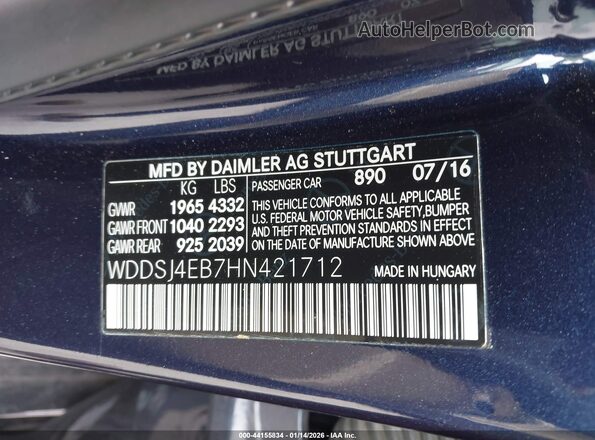 WDDSJ4EB7HN421712 2017 MERCEDES-BENZ CLA 250 Синий 