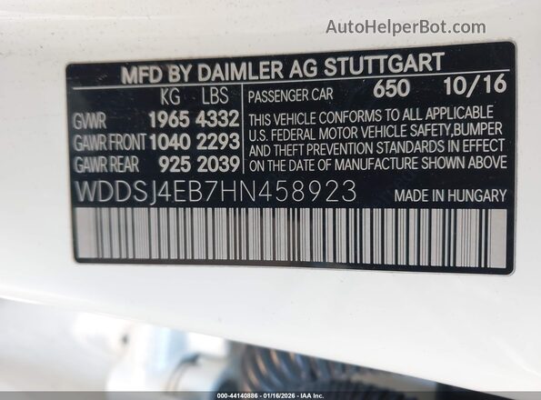 WDDSJ4EB7HN458923 2017 MERCEDES-BENZ CLA 250 White 