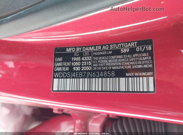 WDDSJ4EB7JN634858 2018 MERCEDES-BENZ CLA 250 Red 