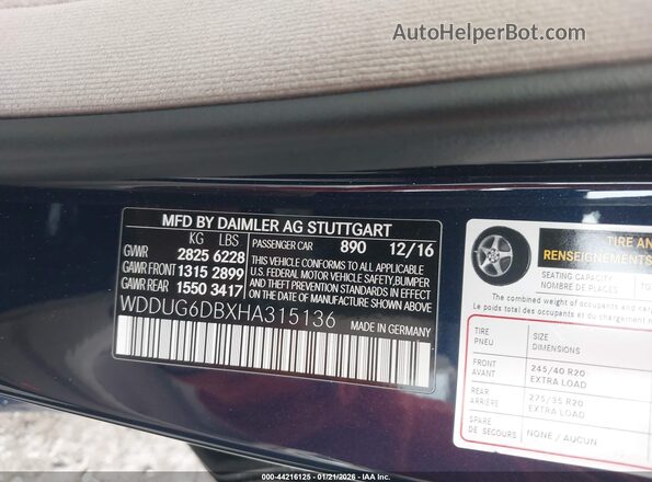 WDDUG6DBXHA315136 2017 MERCEDES-BENZ S 550E PLUG-IN HYBRID Dark Blue ძრავის განყოფილების ხედი