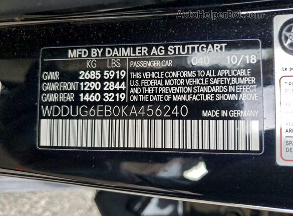 WDDUG6EB0KA456240 2019 MERCEDES-BENZ S Black Вид підкапотного простору
