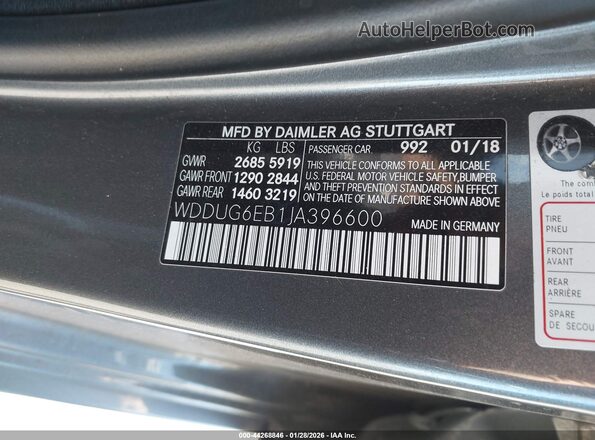 WDDUG6EB1JA396600 2018 MERCEDES-BENZ S-CLASS Gray Вид підкапотного простору