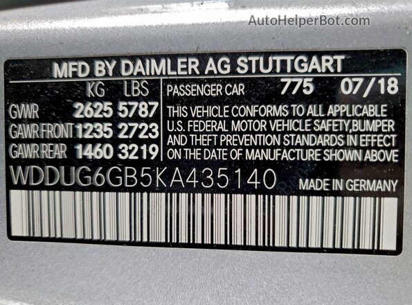 WDDUG6GB5KA435140 2019 MERCEDES-BENZ S Silver Շարժիչի բաժամունքի տեսք