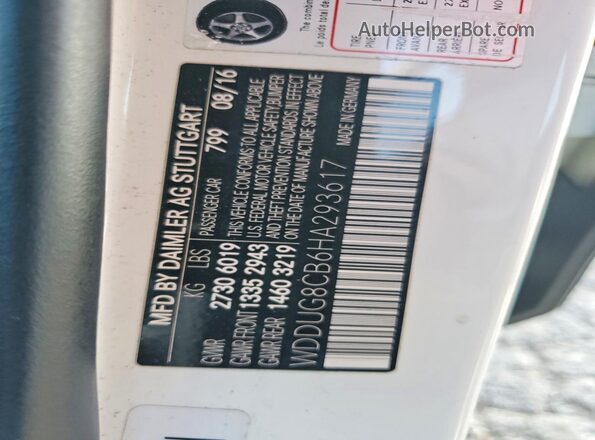 WDDUG8CB6HA293617 2017 MERCEDES-BENZ S-CLASS Gray VIN sticker view