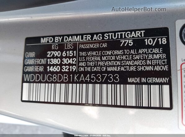 WDDUG8DB1KA453733 2019 MERCEDES-BENZ S-CLASS Silver ძრავის განყოფილების ხედი