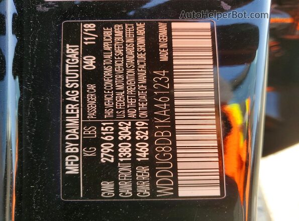 WDDUG8DB1KA461234 2019 MERCEDES-BENZ S Black Widok naklejki z numerem VIN