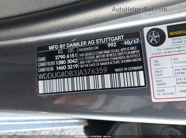 WDDUG8DB3JA376359 2018 MERCEDES-BENZ S-CLASS Gray Widok komory silnika