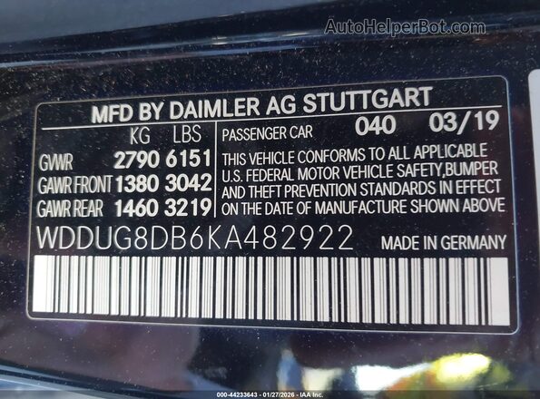 WDDUG8DB6KA482922 2019 MERCEDES-BENZ S-CLASS Черный Вид подкапотного пространства