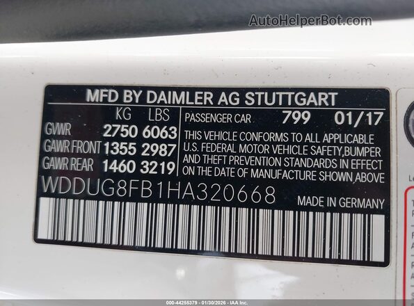 WDDUG8FB1HA320668 2017 MERCEDES-BENZ S-CLASS White Widok komory silnika