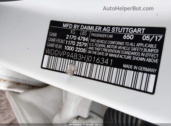 WDDVP9AB3HJ016341 2017 MERCEDES-BENZ B 250E White 