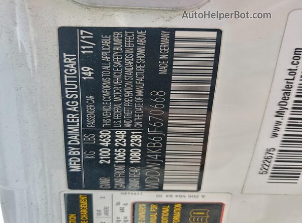 WDDWJ4KB6JF670668 2018 MERCEDES-BENZ C White Vista de la etiqueta del VIN