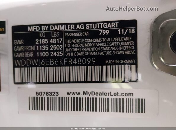 WDDWJ6EB6KF848099 2019 MERCEDES-BENZ AMG C 43 White Widok komory silnika