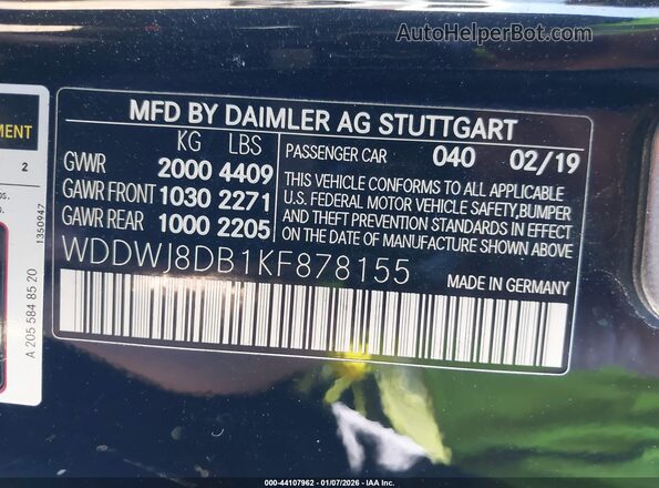 WDDWJ8DB1KF878155 2019 MERCEDES-BENZ C-CLASS Black 
