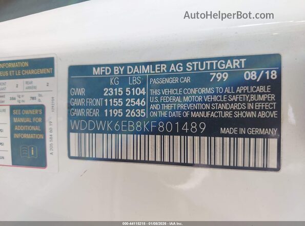 WDDWK6EB8KF801489 2019 MERCEDES-BENZ AMG C 43 White Engine compartment view