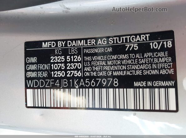 WDDZF4JB1KA567978 2019 MERCEDES-BENZ E-CLASS Silver Engine compartment view