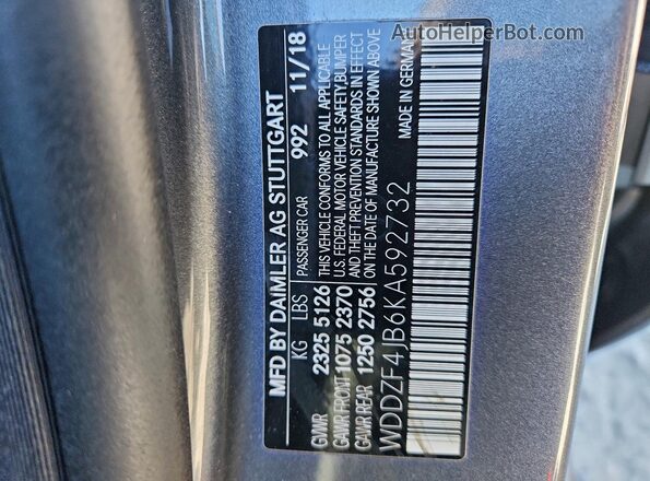 WDDZF4JB6KA592732 2019 MERCEDES-BENZ E Gray VIN կոդի պիտակի տեսք