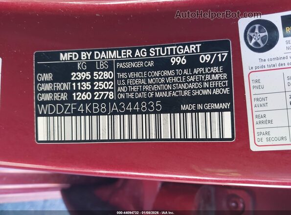 WDDZF4KB8JA344835 2018 MERCEDES-BENZ E-CLASS Maroon Вид підкапотного простору