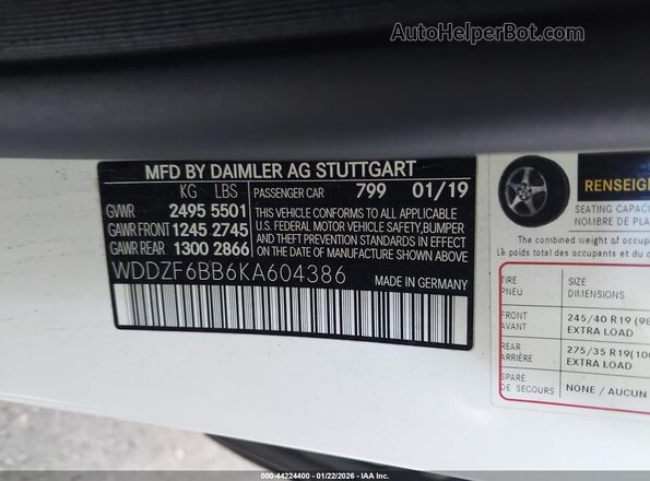 WDDZF6BB6KA604386 2019 MERCEDES-BENZ AMG E 53 Белый 