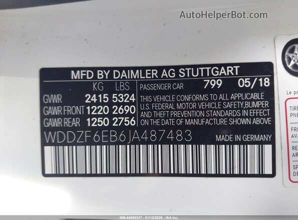 WDDZF6EB6JA487483 2018 MERCEDES-BENZ AMG E 43 White ძრავის განყოფილების ხედი