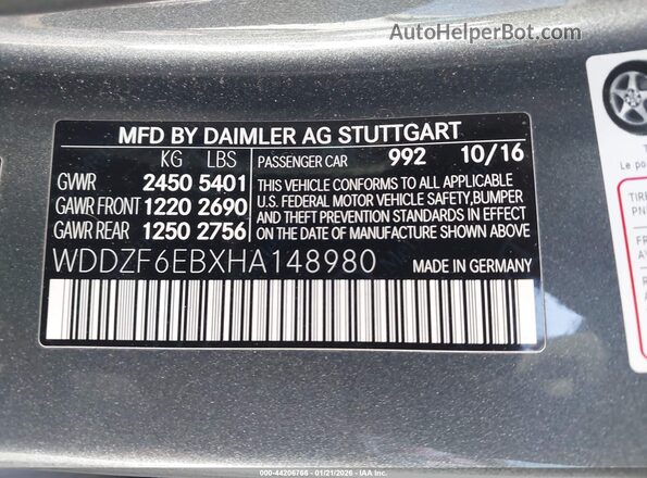 WDDZF6EBXHA148980 2017 MERCEDES-BENZ AMG E 43 Gray Engine compartment view