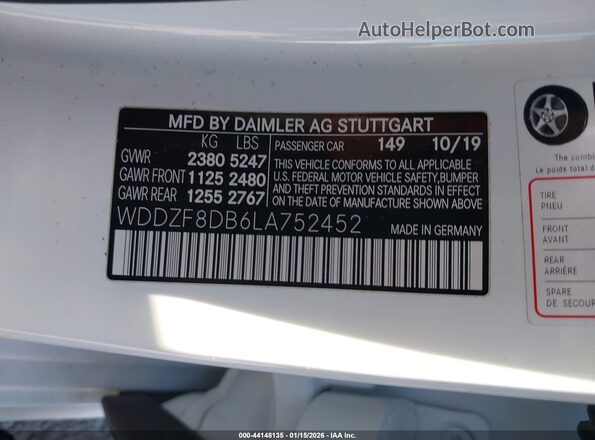 WDDZF8DB6LA752452 2020 MERCEDES-BENZ E-CLASS White 