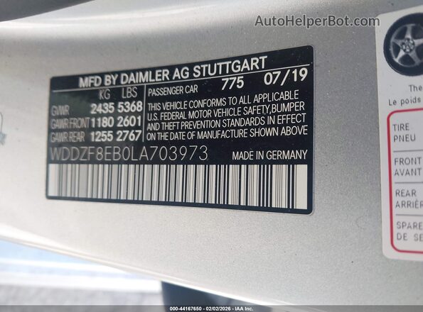 WDDZF8EB0LA703973 2020 MERCEDES-BENZ E-CLASS Gray Vista del compartimento del motor