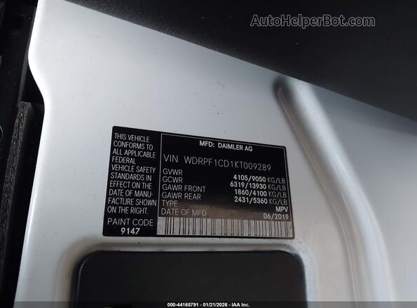 WDRPF1CD1KT009289 2019 FREIGHTLINER SPRINTER 2500 White Вид підкапотного простору