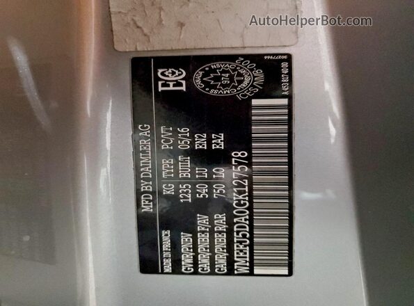 WMEFJ5DA0GK127578 2016 SMART FORTWO Two Tone VIN կոդի պիտակի տեսք
