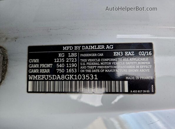 WMEFJ5DA8GK103531 2016 SMART FORTWO Белый Вид подкапотного пространства