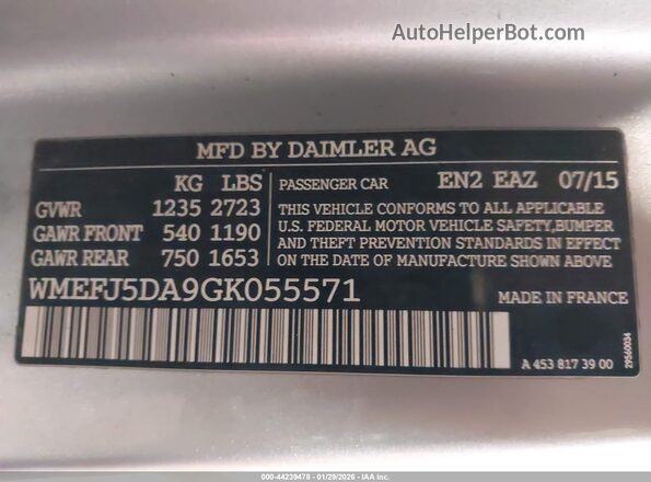 WMEFJ5DA9GK055571 2016 SMART FORTWO White Widok komory silnika